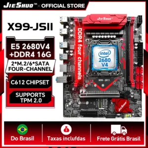 Conjunto de placa-mãe Jieshuo X99 com processador Xeon 2680 v4, suporte para DDR4 dual-channel, soquete LGA2011, até 64GB, SATA 3.0 e NVMe M.2.